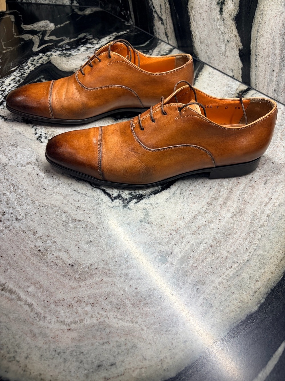 Santoni Cap Toe Oxford Shoes 10.5 US Cognac Brown Hand Burnished Made in Italy - Picture 3 of 12